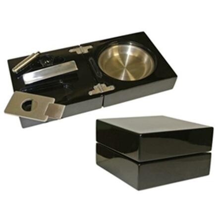 VISOL Bremen Black Lacquer Folding Cigar Ashtray with Cutter and Punch VASH712
